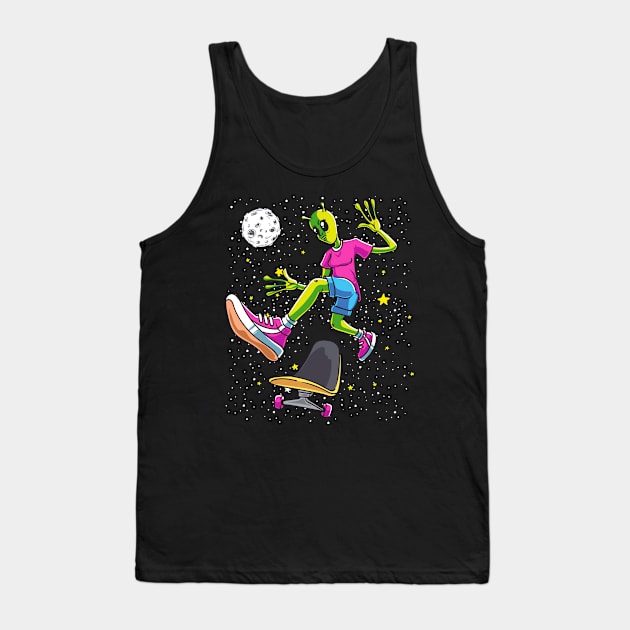 Space Alien Skateboarding Skateboarder Tank Top by E